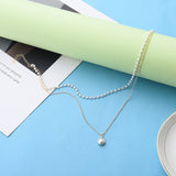 Wave Pearl Necklace Cute Double Chain Pendant Women Jewelry - Vico Rena