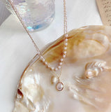 Wave Pearl Necklace Cute Double Chain Pendant Women Jewelry - Vico Rena