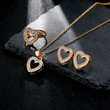 Shiny Jewellery 5 Pcs/Necklace Sets Hollow Heart Jewelry Set Gold Color Crystal Crown