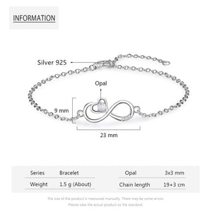 Shiny Jewellery 925 Sterling Silver Opal Bracelets Endless Love Infinity Bracelets