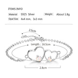 Shiny Jewellery 925 Sterling Silver White Opal Bracelets for Women Double Heart Bracelets