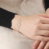 Shiny Jewellery 925 Sterling Silver White Opal Bracelets for Women Double Heart Bracelets