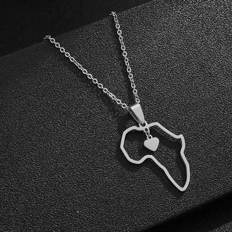 Shiny Jewellery Africa Map With a Heart Choker Gold Sliver Color Stainless Steel Necklace