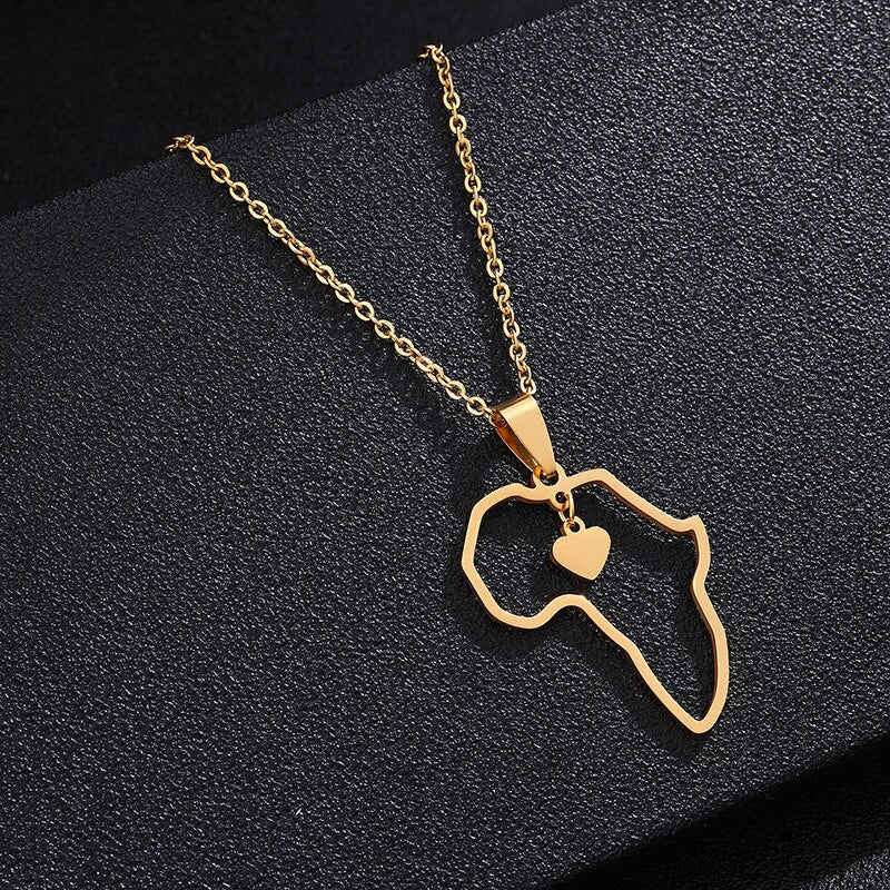 Shiny Jewellery Africa Map With a Heart Choker Gold Sliver Color Stainless Steel Necklace