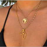 Shiny Jewellery Africa Map With a Heart Choker Gold Sliver Color Stainless Steel Necklace