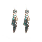 Shiny Jewellery Bohemian Ethnic Tassel Fringe Leaf Stones Bohemian Earrings For Women Alloy