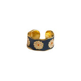 Shiny Jewellery Indian Ring Vintage Candy Color Enamel Metal Flower Spray Paint Ring Alloy