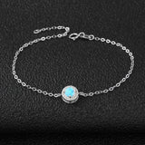 Shiny Jewellery Round Blue Opal Stone Bracelets 925 Sterling Silver Chain Bracelets