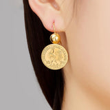 Shiny Jewellery  Engraved Coin Drop Dangle Earrings for Women Copper