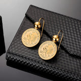 Shiny Jewellery  Engraved Coin Drop Dangle Earrings for Women Copper