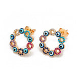 Shiny Jewellery Evil Eye Earrings For Women Vintage Cute Flower Round Stainless Steel