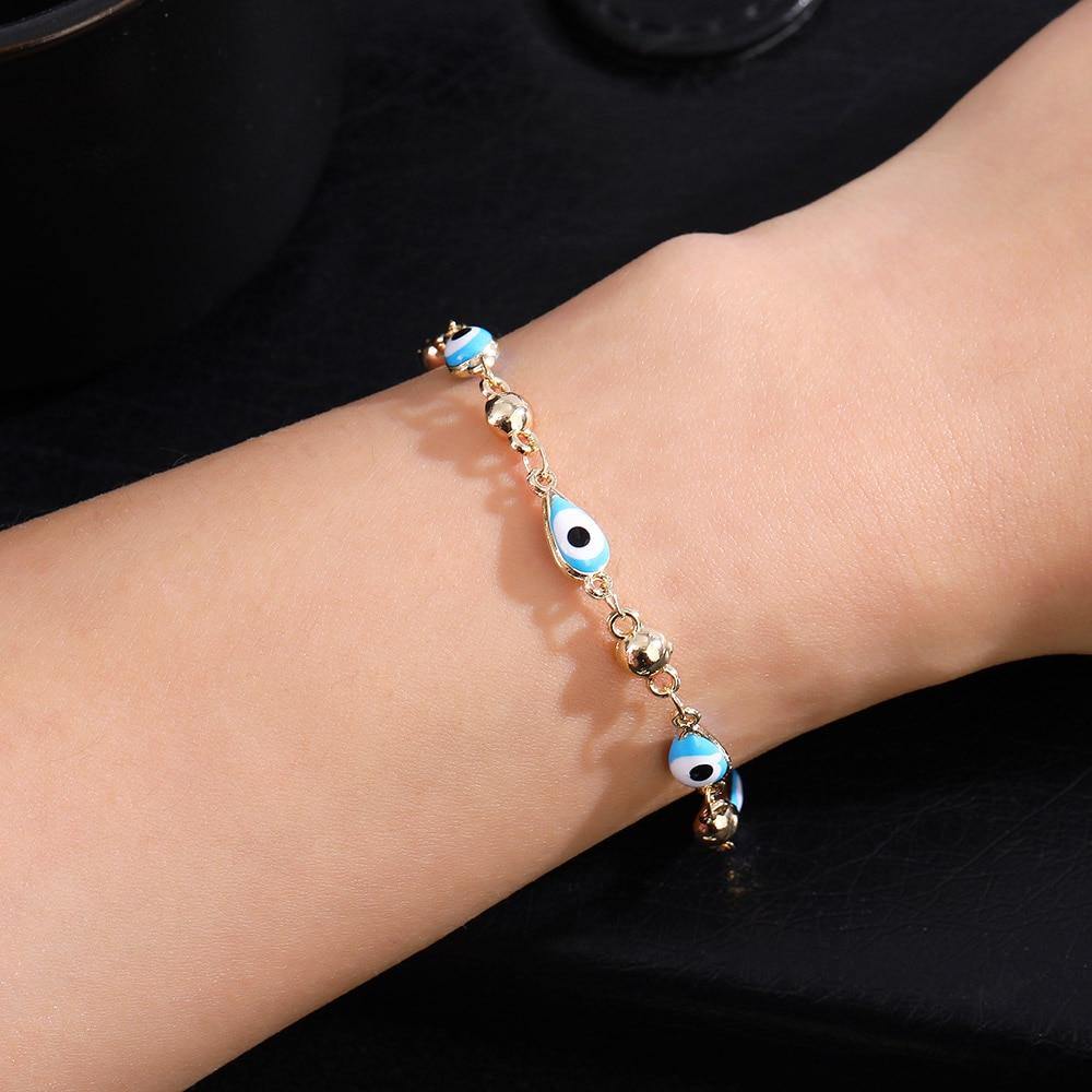 Gold Color Plated Blue Evil Eye Crystal Muslim Charm Islam Bracelets - Vico Rena