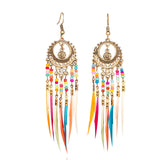 Shiny Jewellery Vintage Ethnic Long Feather Dangle Drop Bohemian Earrings Alloy