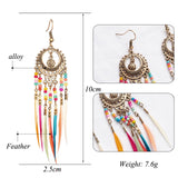 Shiny Jewellery Vintage Ethnic Long Feather Dangle Drop Bohemian Earrings Alloy