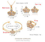 Shiny Jewellery 5 Pcs/Necklace Sets Hollow Heart Jewelry Set Gold Color Crystal Crown