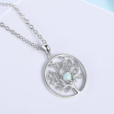 Simulated White Heart Opal Tree of Life Round Pendant Necklace - Vico Rena