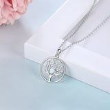 Simulated White Heart Opal Tree of Life Round Pendant Necklace - Vico Rena