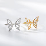 Shiny Jewellery Butterfly Rings Crystal Adjustable Open Cuff Rings