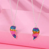 Shiny Jewellery 2 Piece Necklace Sets Heart-shaped Stitching Pendant Chain stainless steel