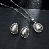 Shiny Jewellery New Fashion Classic Imitation Pearl Earring Necklace Sets Stainless Steel