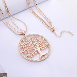 Tree of Life Pendant Necklace Gold Color Round Geometric Double Layer Chain - Vico Rena