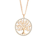Tree of Life Pendant Necklace Gold Color Round Geometric Double Layer Chain - Vico Rena