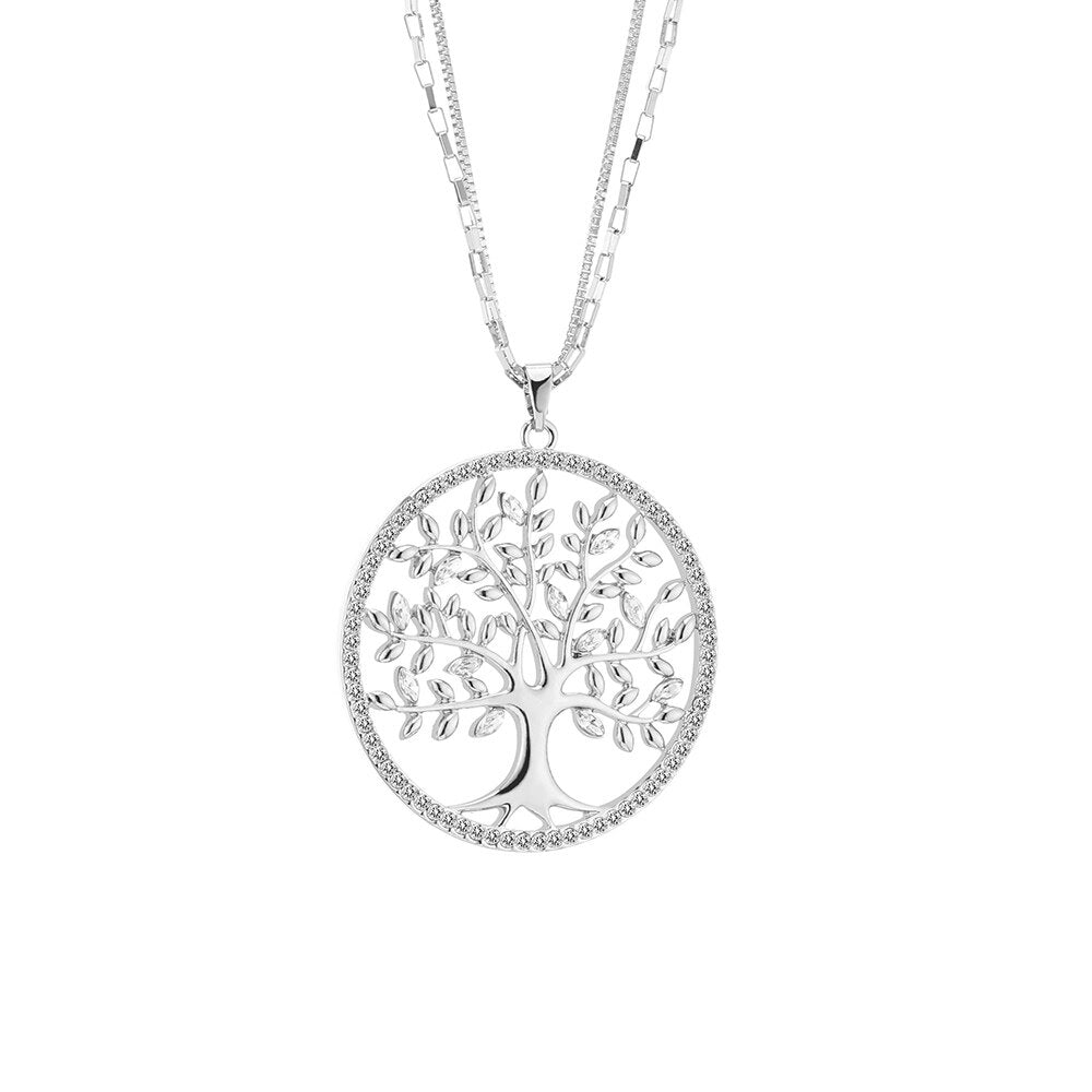 Tree of Life Pendant Necklace Gold Color Round Geometric Double Layer Chain - Vico Rena