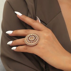 Retro Round Hollow Rings indian Ethnic Style Exaggerated Rhinestone Rings - Vico Rena
