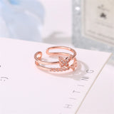 Shiny Jewellery Butterfly Ring Crystal Double Layer Opening Adjustable Ring Jewelry