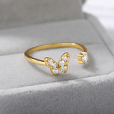 Shiny Jewellery Butterfly Rings Crystal Open Adjustable Finger Rings