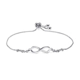 Shiny Jewellery Silver Plated Infinite Loop 8 Number Crystal Adjustable Bracelet