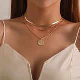 Vintage Bohemia Gold Coin letter Layered Chain Necklace - Vico Rena