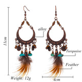 Shiny Jewellery Vintage Ethnic Nature Feather Hanging Dangling Drop Bohemian Earrings Alloy