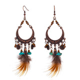 Shiny Jewellery Vintage Ethnic Nature Feather Hanging Dangling Drop Bohemian Earrings Alloy