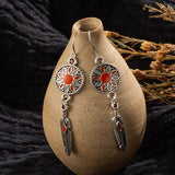 Shiny Jewellery Vintage Ethnic Oil Drop Leaf Dangle Hanging Bohemian Earrings for Women Alloy
