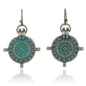 Vintage India Ethnic Engraved Dangle Drop Earrings Hanging - Vico Rena