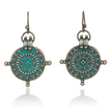 Shiny Jewellery Vintage India Ethnic Engraved Dangle Drop Earrings Hanging Alloy