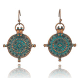 Vintage India Ethnic Engraved Dangle Drop Earrings Hanging - Vico Rena