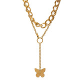 Butterfly Pendant Necklace Trendy Metal Chain Double - Vico Rena
