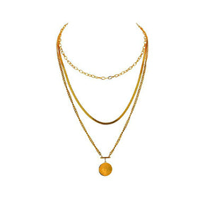 Minimalist Face Portrait Pattern Layered Pendant Necklace 18 K - Vico Rena