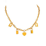 Shiny Jewellery Stylish Heart Lock Geometric Pendant Necklace for Women Stainless Steel