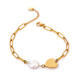 Stylish Natural Pearl Heart Stainless Steel Bracelet - Vico Rena