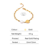 Stylish Natural Pearl Heart Stainless Steel Bracelet - Vico Rena