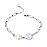 Shiny Jewellery Stylish Natural Pearl Heart Stainless Steel Bracelet