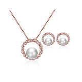 Shiny Jewellery New Fashion Classic Imitation Pearl Earring Necklace Sets Stainless Steel