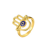 Shiny Jewellery Retro Hand of Fatima Hamsa Evil Eye Rings Lucky Copper Ring