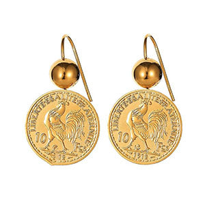 Shiny Jewellery  Engraved Coin Drop Dangle Earrings for Women Copper